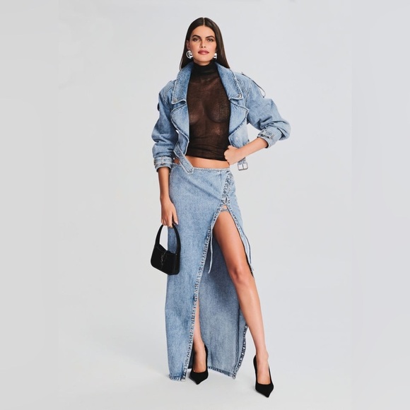 New! Retrofete Zahlia Lace up Denim Skirt 🩵 size 24 NWT! - Picture 5 of 14